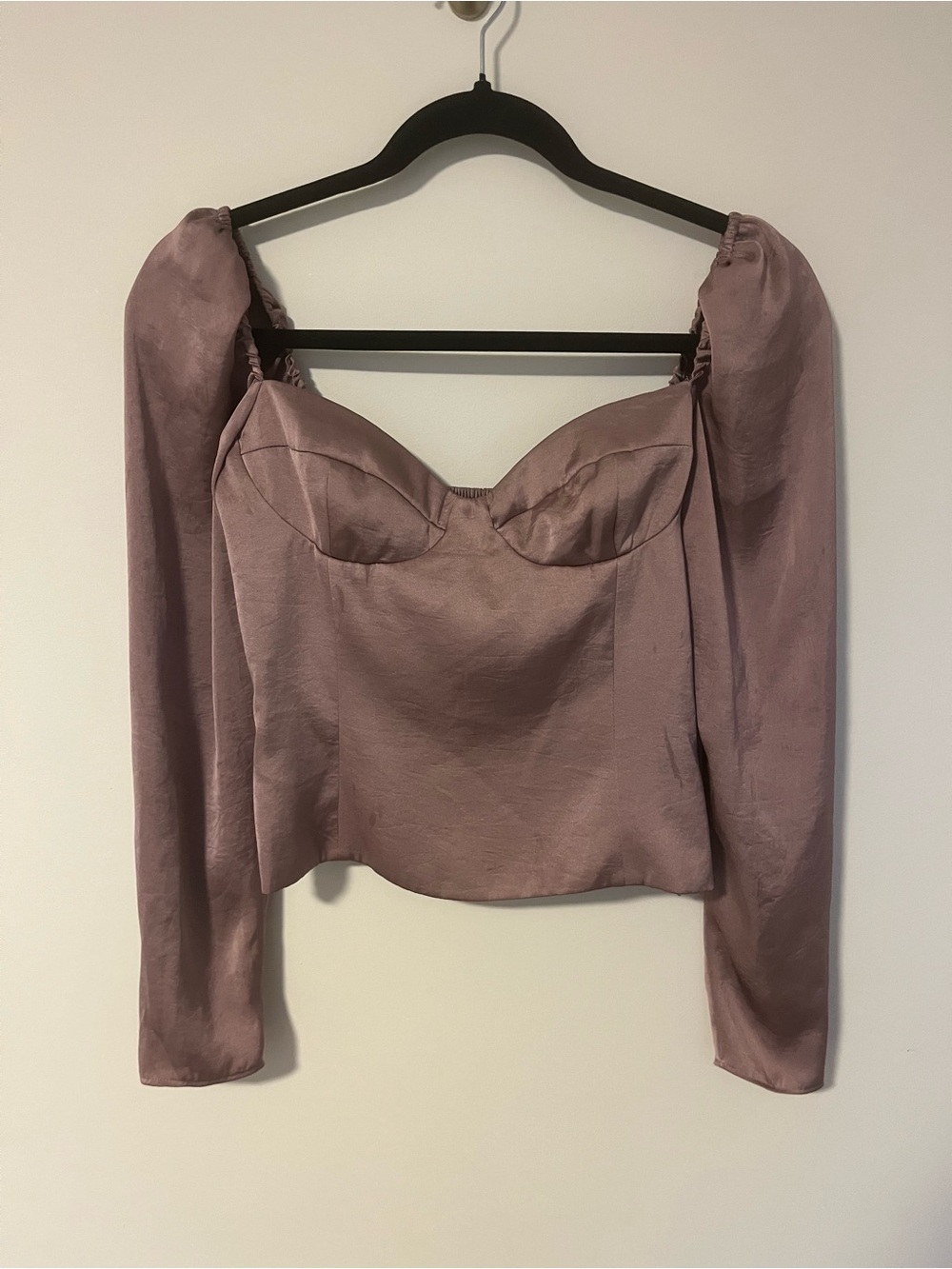 Wilfred Mauve Satin Puff-Sleeve Corset Top